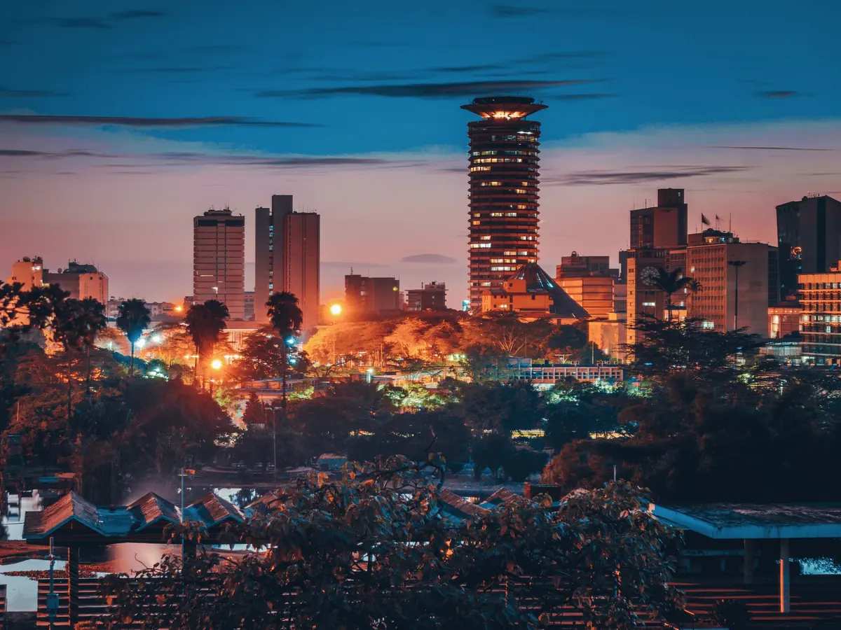 Nairobi's skyline and the KICC at dusk