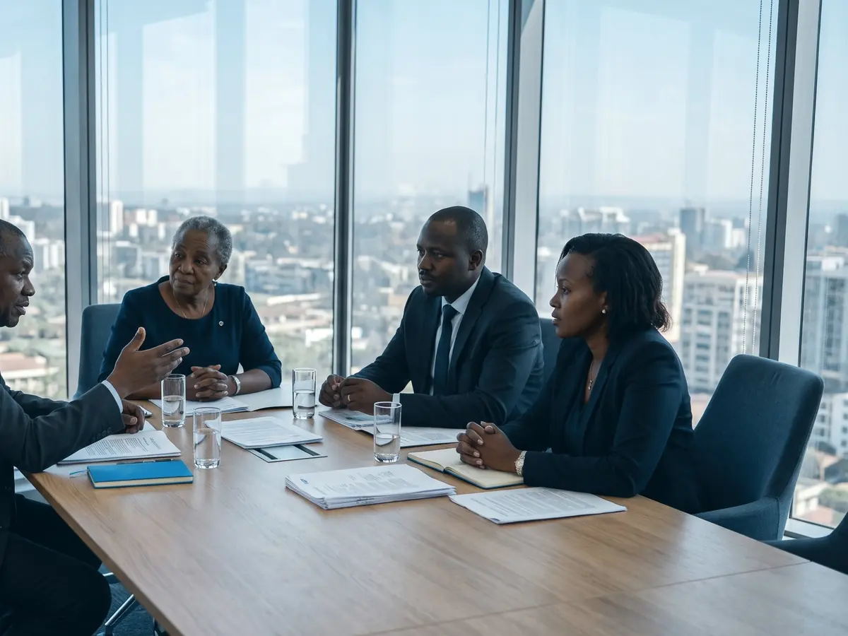 Advisers in discussion around a boardroom table