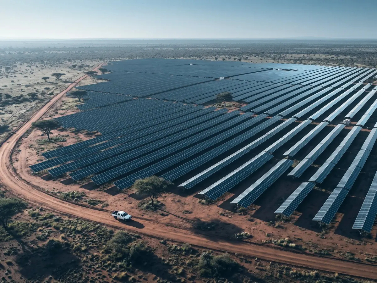 Rows of solar panels on open ground
