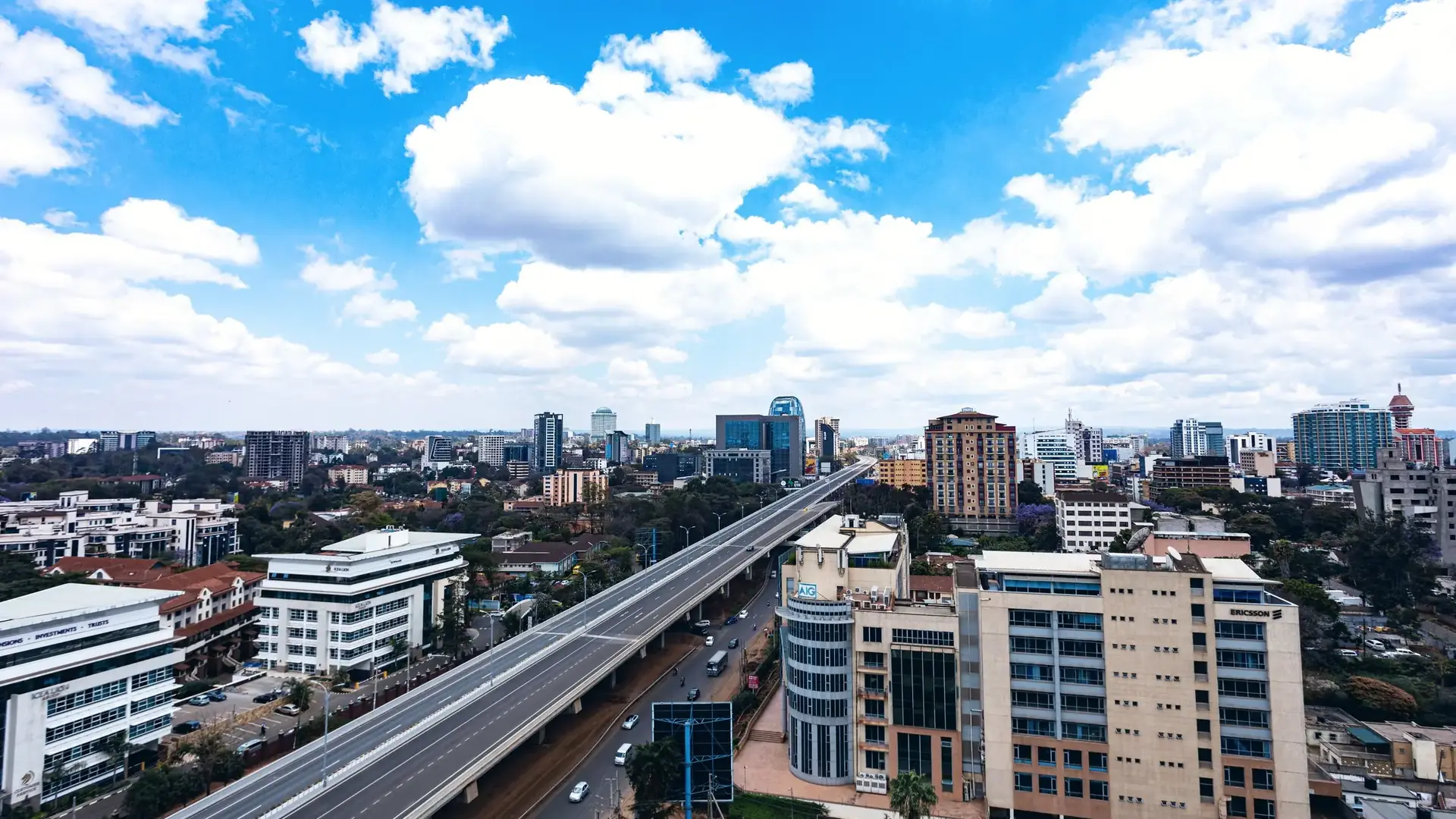 Nairobi's skyline and the expressway under a clear morning sky