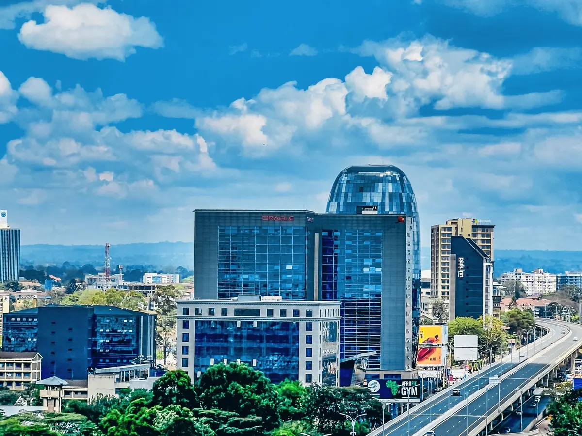 Nairobi's expressway curving past office towers