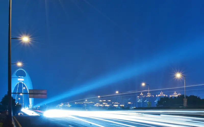 Light trails on a highway at night