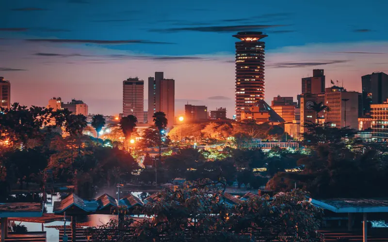Nairobi's skyline and the KICC at dusk